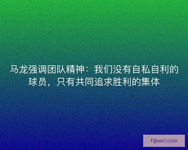马龙强调团队精神:我们没有自私自利的球员,只有共同追求胜利的集体 马龙强调团队精神:我们没有自私自利的球员,只有共同追求胜利的集体
