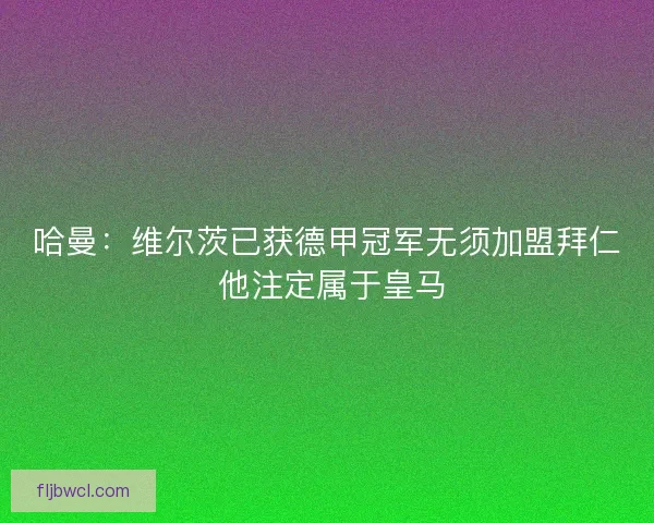 哈曼：维尔茨已获德甲冠军无须加盟拜仁 他注定属于皇马