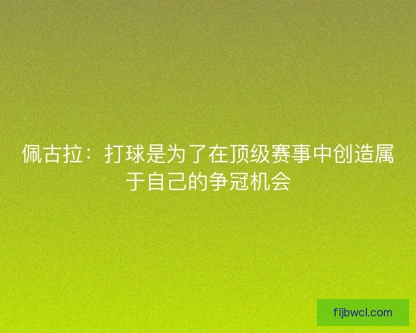 佩古拉：打球是为了在顶级赛事中创造属于自己的争冠机会